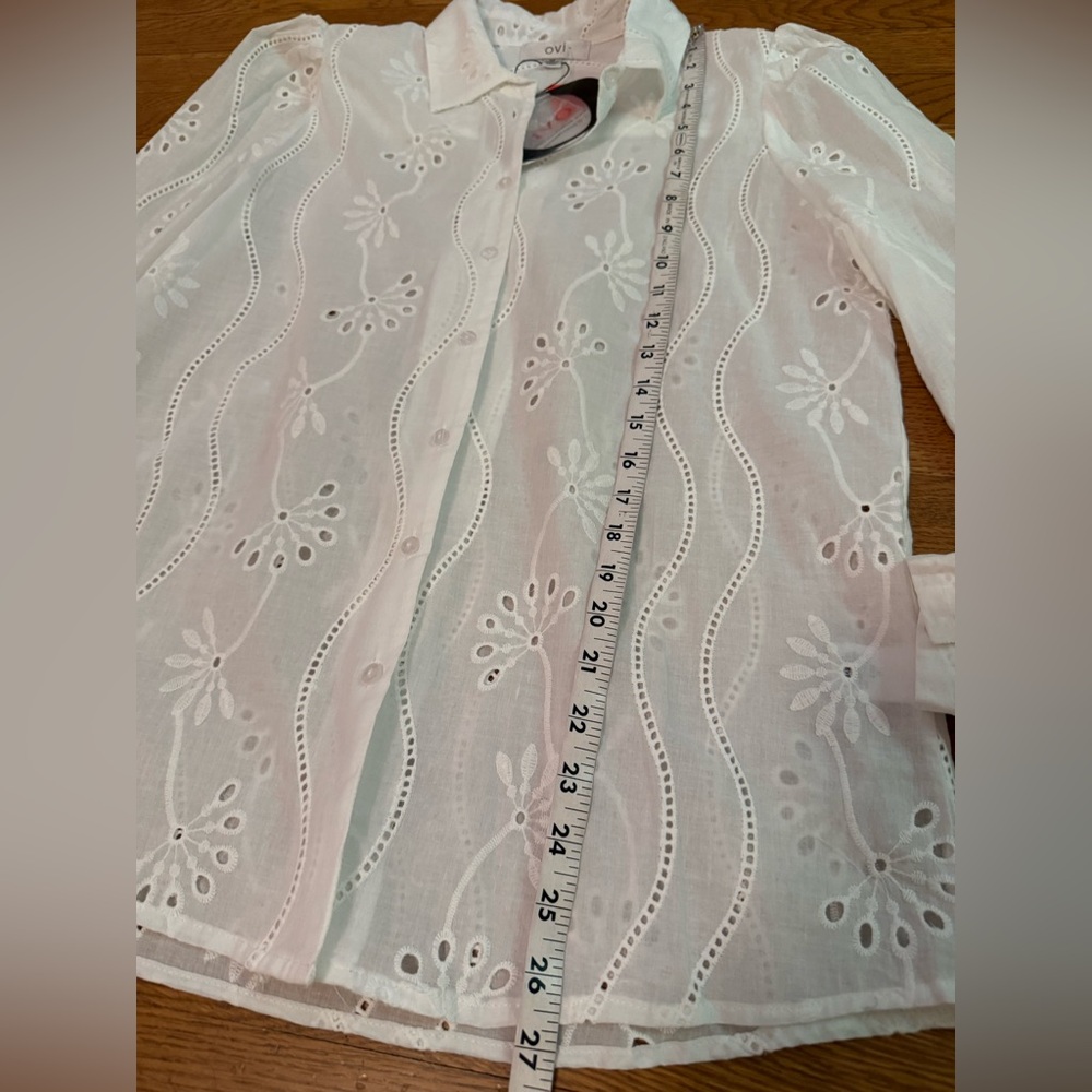 Ovi boho White Eyelet Button-Up Blouse size M - Picture 10 of 13